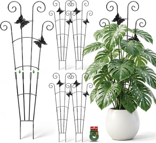 Coomin 32.6in Monstera Plant Support with Two Butterflies, 4P