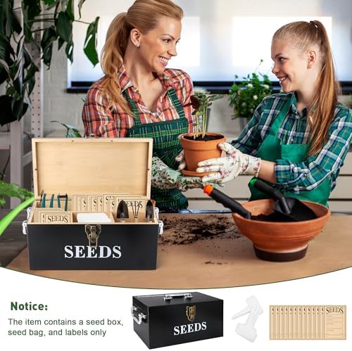 Coolrunner Wood Seed Saving Box, Seed Storage Organizer Case