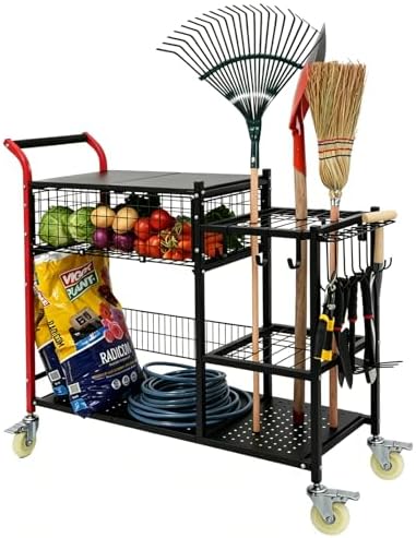Anleolife 3-in-1 Garden Cart: Workstation, Harvest Basket & Tool Rack