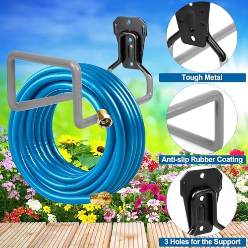 PeoMev 2PCS Water Hose Holder Wall Mount Metal Hose Hanger Garden Hose Rack