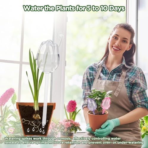 4 Pcs Plastic Self Watering Globes Bulbs for Indoor & Outdoor Plants, Tulip Self Plant Watering Globes, Automatic Plant Watering Devices for Houseplants