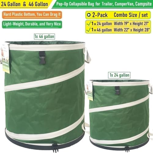 24 Gallon and 46 Gallon Collapsible Trash Can Solid Bottom for Yard Waste Bag,Yard Debris Bag,Pop-Up Trash Can,Recycling Bin,RV Camping Waste Bin,Laundry Hamper,Lawn Grass,Garden Weeds Bags,Leaf Bags