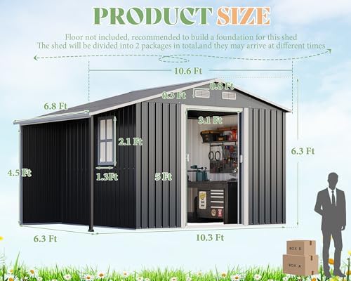 Jocisland 10.6x6.8x6.3 FT Outdoor Storage Shed with Sliding Doors