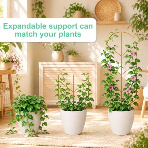 2 Pack Large Climbing Plant Trellis, 30'' Tall Garden Support for Potted Plants Indoor, Modern Decorative Trellis for Crawling Plants Jasmine, Wisteria and Lilac Vines (Gold)