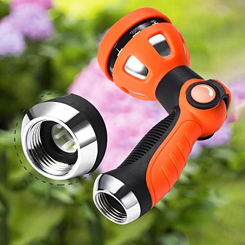 Water Hose Nozzle|Garden Hose Nozzle Hose Spray Nozzle with 10 Patterns High Pressure Hose Nozzles for Garden Hose for Watering Plants Washing Cars Pets(Orange)