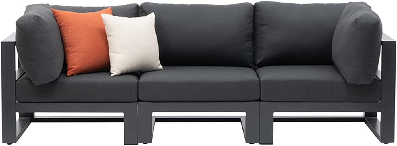 Modern 3 Seater Sofa Outdoor Sectional Sofa Set Patio Conversation Sofa Sets for Garden Backyard, Dark Grey Cushions