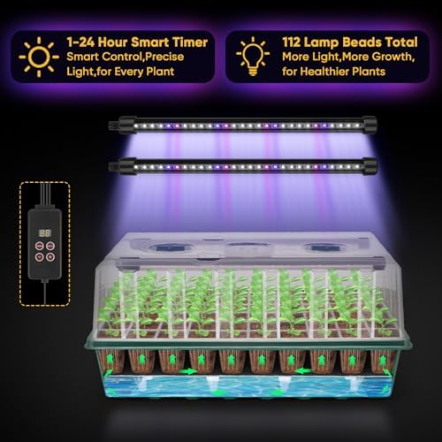 120-Cell Self-Watering Seed Starter Tray with Grow Light, Green