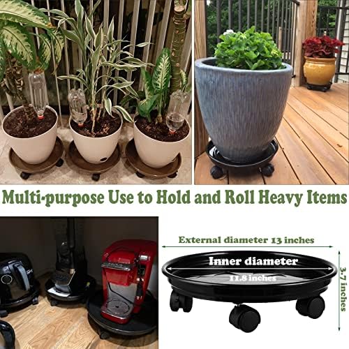 12 Packs Plant Caddy with Wheels 11.8" Plastic Rolling Plant Dolly Coasters Heavy-duty Wheeled Planter Mover Rollers Indoor Outdoor Wheeled Flower Pot Base Saucers with Casters, Black