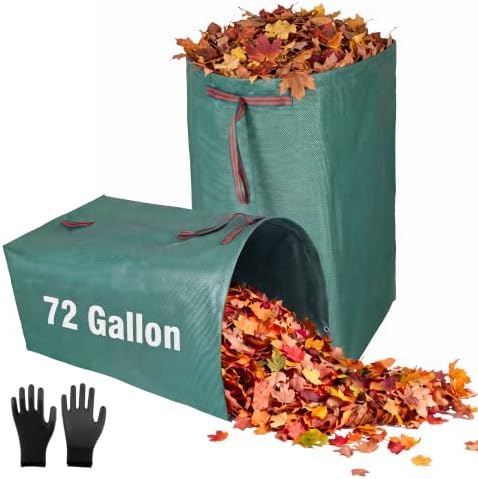 KENDO 72 Gal Leaf Bag w/Gloves,2 PCS Dustpan-Style Collapsible Yard Waste Bag, Lawn & Leaf Bag 1Pack,Heavy-Duty Leaf Pickup Tool for Leaves, Grass Clippings, Debris, Lawn Trash,Yard & camping Cleanup