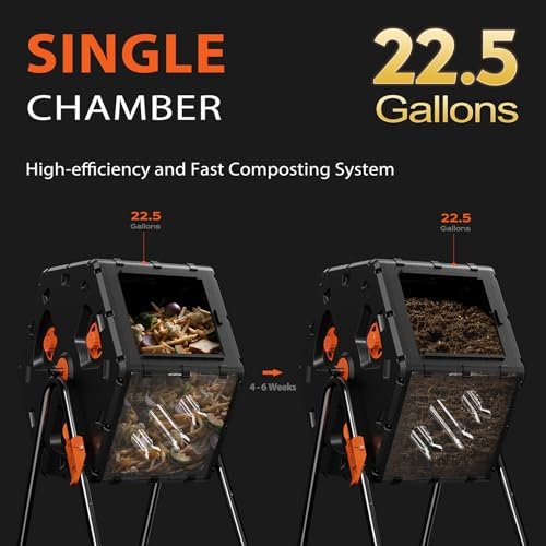 Compost Tumbler 22.5 Gallon/85L, Easy Assemble Compost Bin Outdoor