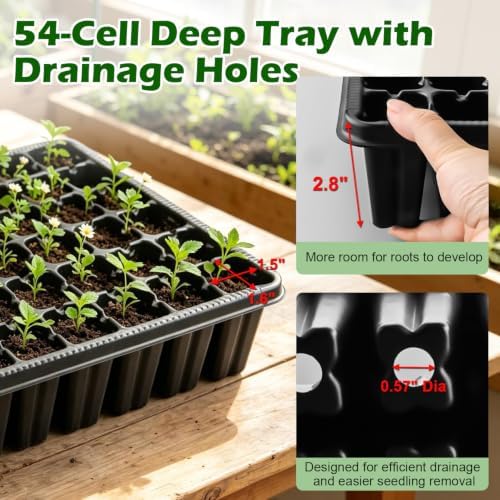 RooTrimmer 10-Pack Seed Starter Trays with 5" Tall Dome & 54-Cell Plug Tray