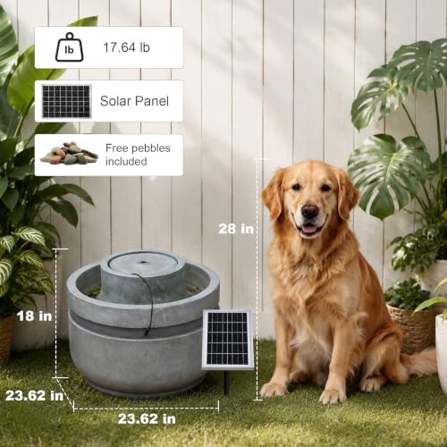 23.6" L Solar Outdoor Water Fountain Planter with LED Light,Garden Water Feature with Built-in Flower Pot for Patio Backyard Porch Decor