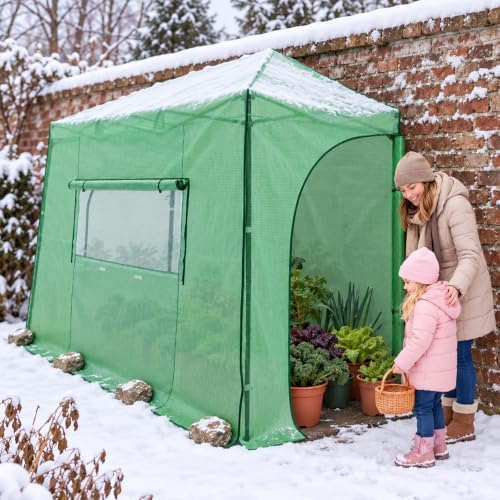 EAGLE PEAK 10x5 Easy Setup Pop Up Greenhouse, Lean-To Design, Clear/Green