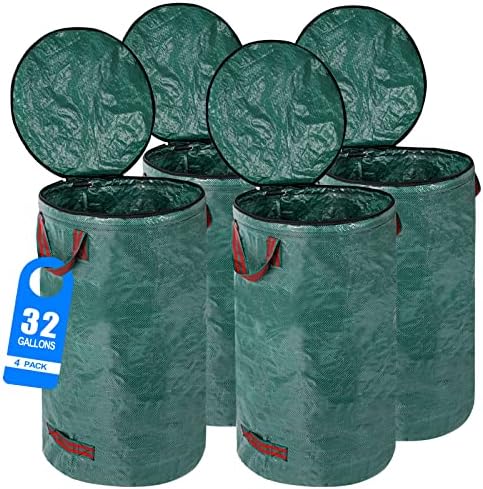 4 Pack 32 Gallons Reusable Yard Waste Bags with Lid Lawn Leaf Bags