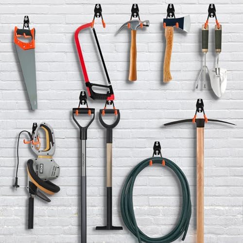 Heavy Duty Wall Hook for Tool/Water Hose, Garden Hose Holder Wall Mount for Indoors Outside, 2 Pack Garage Storage Hanger for Hanging Shovel/Ladder/Extension Cord, Metal Utility Hook Organizer