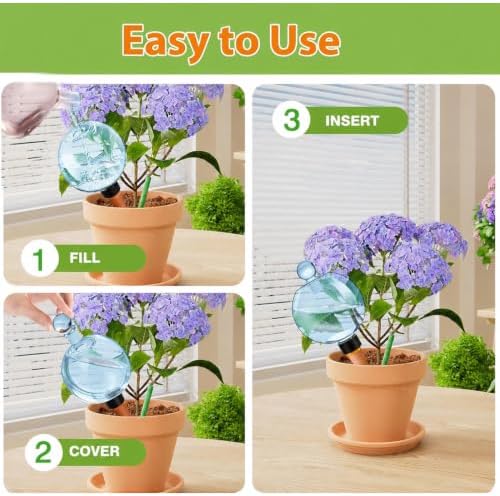 DI QIU REN 19oz Extra Large Self Watering Globes, Automatic Plant Waterer with Glass Stopper - Slow Release Watering Bulbs & Planter Insert, Top-Fill Water Spikes Stakes for Indoor Plants (6, Blue)