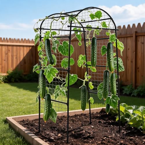 Garvee Garden Arch Trellis for Raised Beds, 7 FT Metal Cucumber Trellis