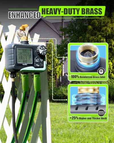 RAINPOINT 3 Zone Sprinkler Timer, Brass Inlet IP65 Waterproof Hose Irrigation Timer with Rain Delay, Manual Auto Watering, Large LCD Display for Yard, 2027 New Version V2