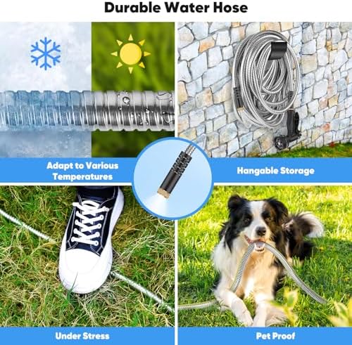 Garden Hose 50 FT, Metal Stainless Steel Water Hose with 10 Function Nozzle
