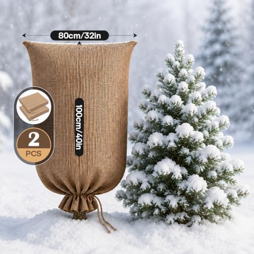 2 Pack 32” × 40” Burlap Winter Plant Cover Bags with Drawstring