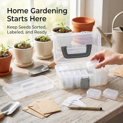 Seed Storage Organizer Box, 2 Layer, Clear, With Handle