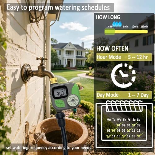 Drip Irrigation System with Water Timer Auto Watering System for Garden 5/16“ID and 1/4 Inch Pipe 162ft Adjustable Spray Kit, for Greenhouse, Garden, Lawn, and for Potted Plants