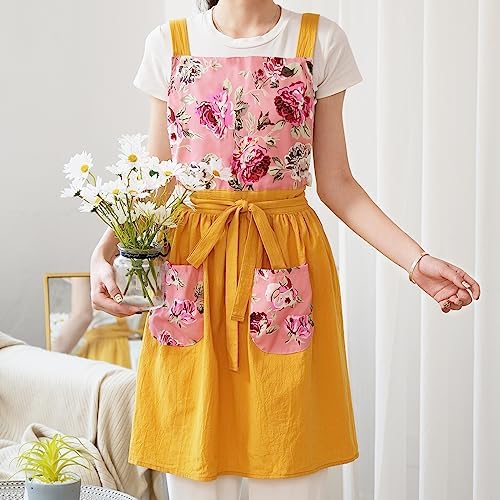 Pinknoke Vintage Pinafore Aprons for Women with Pockets for Kitchen