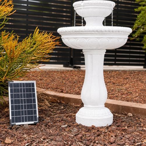 XBrand 39" 2-Tier Outdoor Freestanding Solar Water Fountain - Classic Design, Black Resin Bird Bath with Pump - Ideal for Yard, Lawn and Garden, Porch Décor