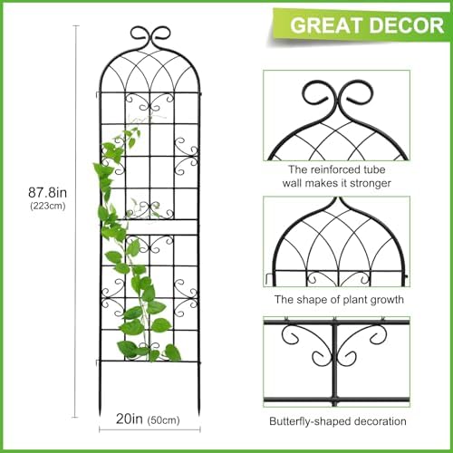 2 Pack 86.7" Black Metal Garden Trellis for Climbing Plants, Heavy Duty