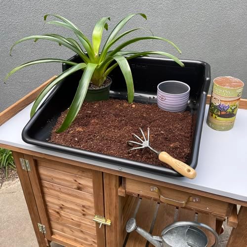 Tierra Garden Tidy Tray, Durable One Piece Potting Tray for Mixing, Growing and Potting, 24.5”x22”x8” (Black)