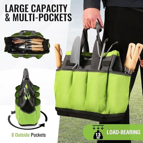 WORKPRO Garden Tool Bag with Waterproof Plastic Base, 8 Pockets