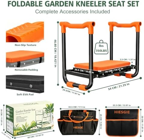 Garden Kneeler and Seat, Foldable Gardening Stool with Tool Pouch and Bag