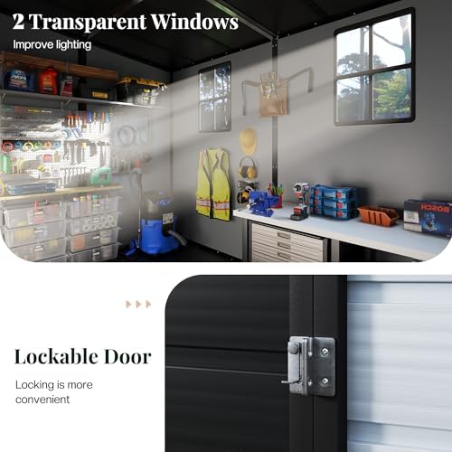 Jocisland 8 x 6 x 6 FT Resin Lean to Storage Shed with Floor, Slanted Roof, Lockable Door, 2 Windows, Outdoor Storage Shed for Backyard, Patio, Garden and Lawn