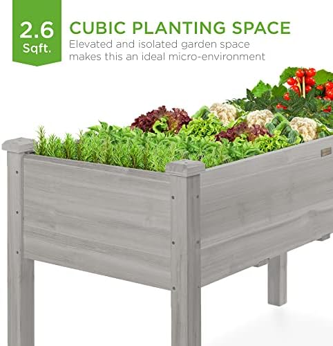 Best Choice Products 34x18x30in Raised Garden Bed, Elevated Wood Planter Box Stand for Kids, Backyard, Patio, Balcony w/Bed Liner, 150lb Capacity - Gray