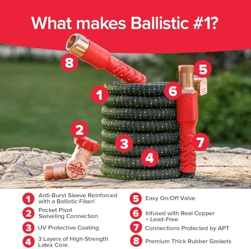 Pocket Hose Ballistic Double UV 100 FT Expandable Garden Hose, Pocket Pivot