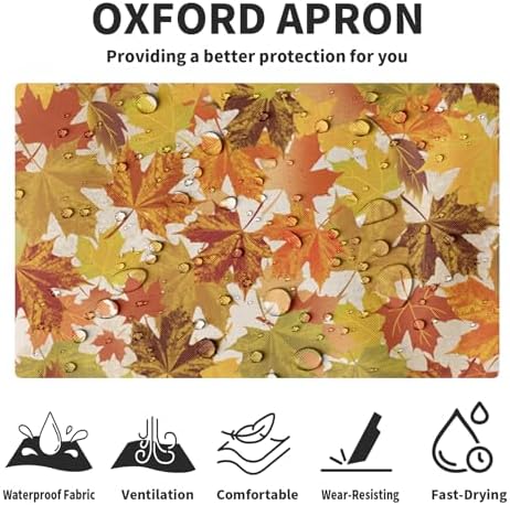 Fall Aprons Colorful Maple Leaves Kitchen Apron With 2 Pockets Autumn Burnt Orange Red Maple Leaf Cooking Apron With Adjustable Neck Strap for Baking Crafting Gardening
