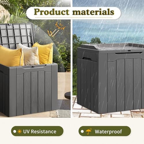 Devoko 31 Gallon Waterproof Outdoor Storage Box Resin Deck Box Lockable and UV Resistant for Patio Furniture,Garden Tools (Grey)