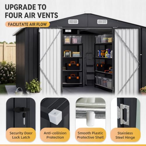 Aoxun 6' x 8' Storage Shed Outdoor Steel Black