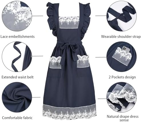 Aoomzoon Vintage Cotton Aprons for Women with Lace Ruffle