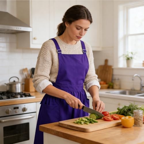 Waterproof Apron for Women Kitchen Garden Adjustable Strap 2 Large Pocket Pinafore Dress Cooking Gardening Waist Tie