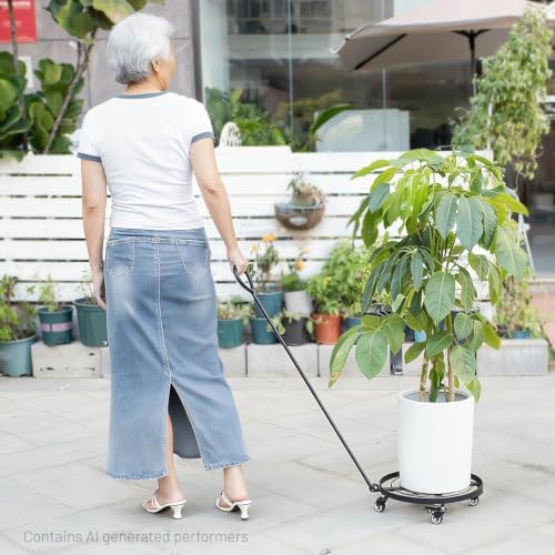 14" Round Plant Dolly with Wheels - Heavy Duty Rolling Planter Base