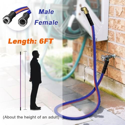 short garden hose 6 feet x 5/8Inch, short water hose with Swivel Handle, Heavy Duty, Flexible, Sturdy, Lightweight, Male to Female Fittings