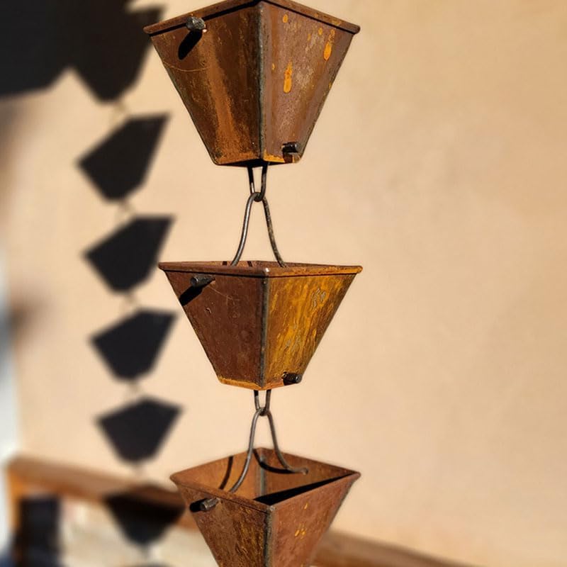 Nutshell Stores Medium Square Cups Rain Chain - Weathered Steel - 13 Feet