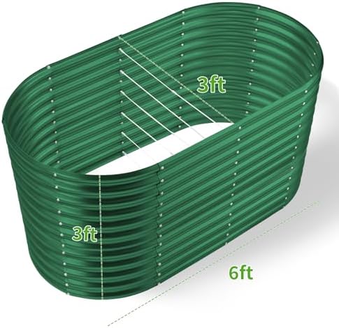 Land Guard 6x3x3ft Oval Galvanized Raised Garden Beds, Large-Capacity Metal Planter Box Outdoor, Durable Deep Raised Garden Bed 3ft Tall, Raised Beds for Gardening Vegetables, Forest Green