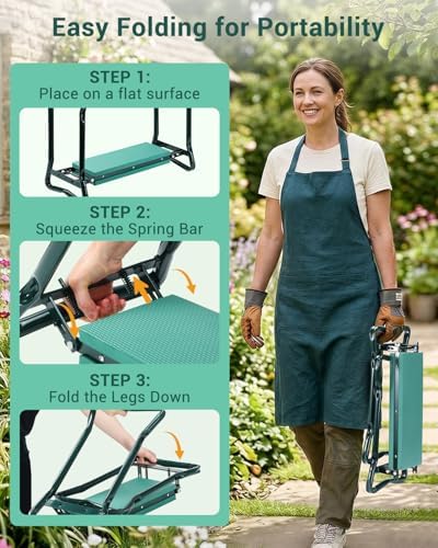 Ohuhu Garden Kneeler and Seat Heavy Duty 2-in-1 Foldable Stool
