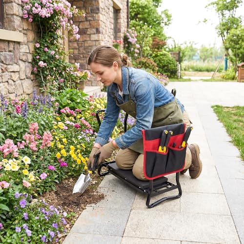 Foldable Garden Kneeler and Seat with Wide Soft Foam Pad, Black
