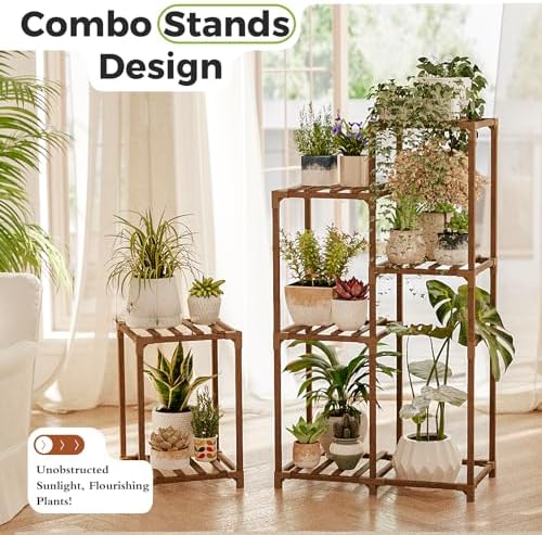 Bamworld Plant Stand Indoor Corner Plant Shelf Wood Plant Holder