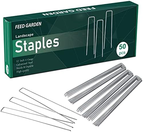 12 Inch 50 Pack Galvanized Landscape Staples 11 Gauge Anti-Rust Garden Stakes Landscaping Fabric SOD Pins Yard Stakes for Weed Barrier Fabric