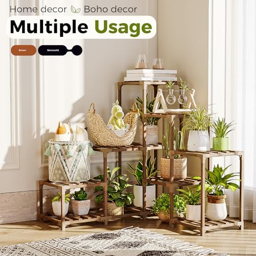 Bamworld Plant Stand Indoor Corner Plant Shelf Outdoor for Multiple Plants