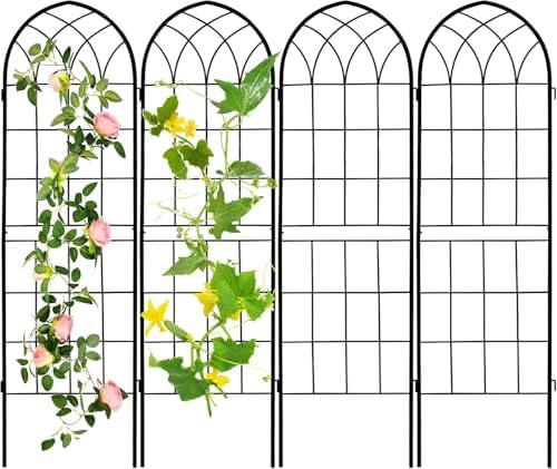 71 x 80in Rustic Iron Arch Decoration Garden Trellis with Black Metal Coating – Perfect for Supporting Climbing Plants Outdoor, Roses, Vines, Flowers, and Vegetables.